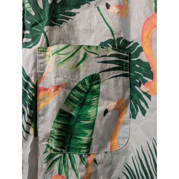 Old Navy Men’s XL Flamingo Hawaiian Shirt Gray Green Tropical Button Up Cotton - Picture 10 of 13